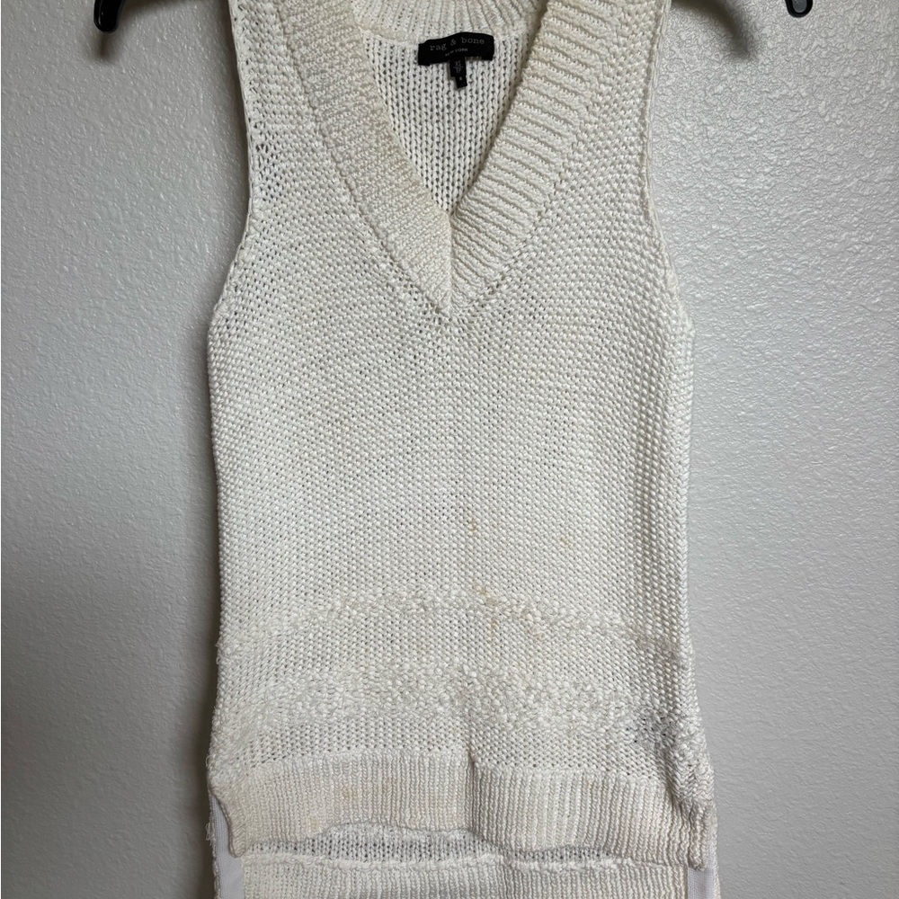 rag & bone Cream Knit V-Neck Sleeveless Sweater
